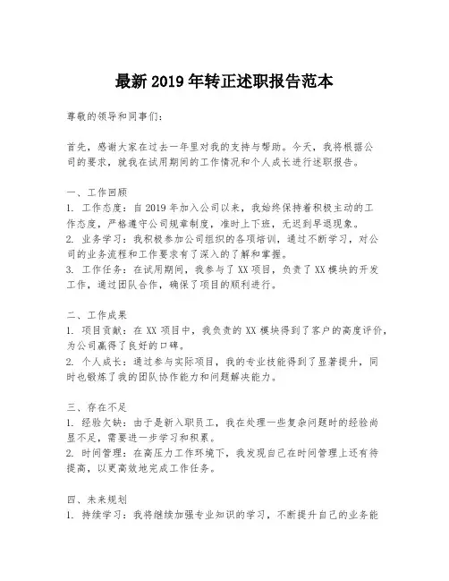 最新2019年转正述职报告范本