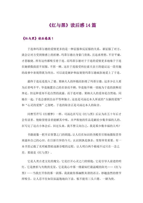 《红与黑》读后感14篇