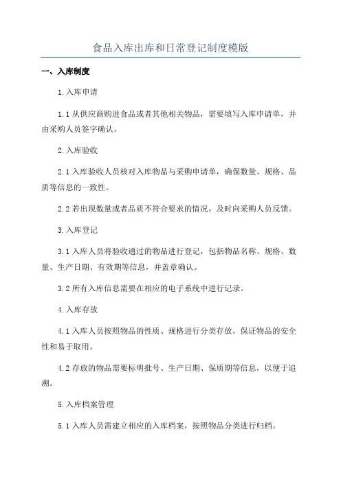 食品入库出库和日常登记制度模版