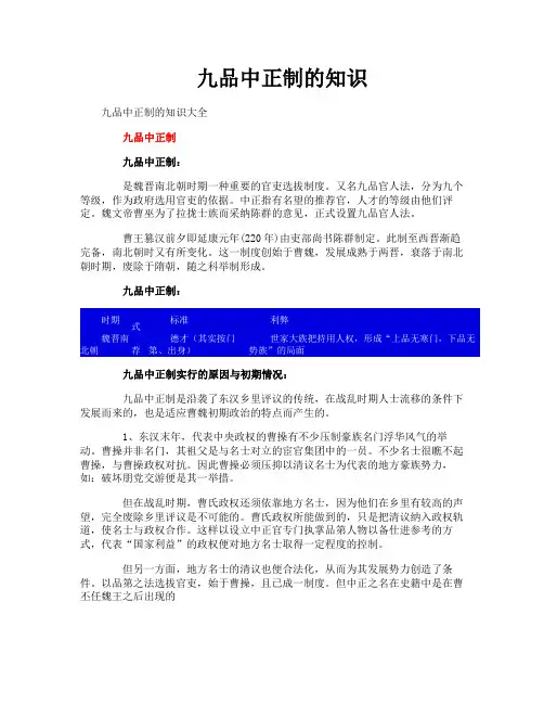 九品中正制的知识