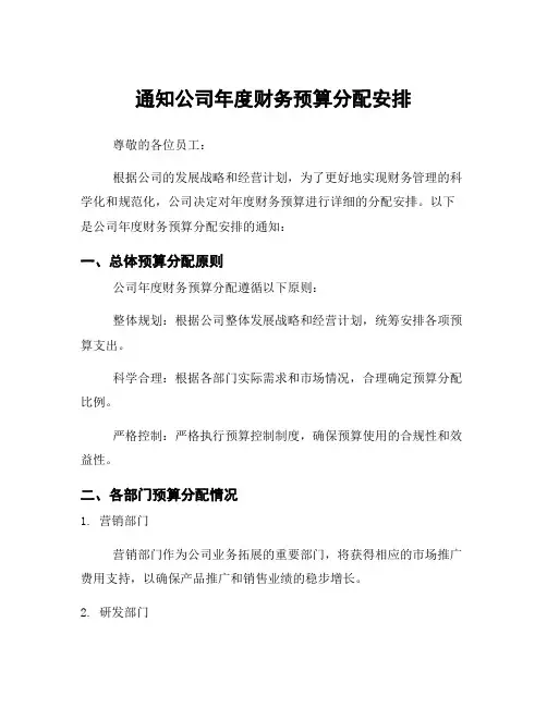 通知公司年度财务预算分配安排