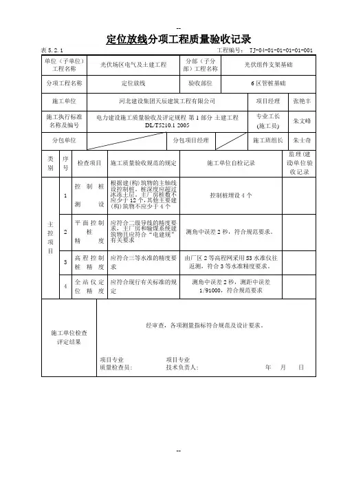 表5.2.1--单位工程定位放线工程检验批质量验收记录