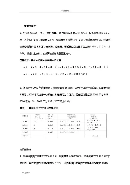 资产评估计算题重点类型考题整理