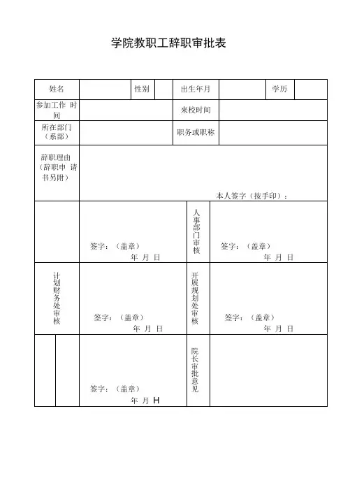 学院教职工辞职审批表
