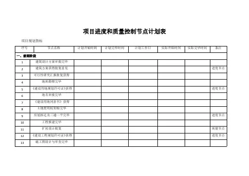 项目进度和质量控制节点计划表