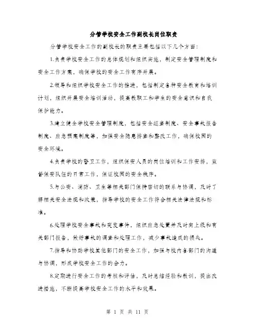 分管学校安全工作副校长岗位职责（5篇）