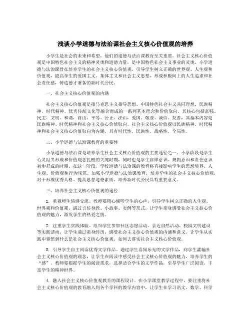 浅谈小学道德与法治课社会主义核心价值观的培养