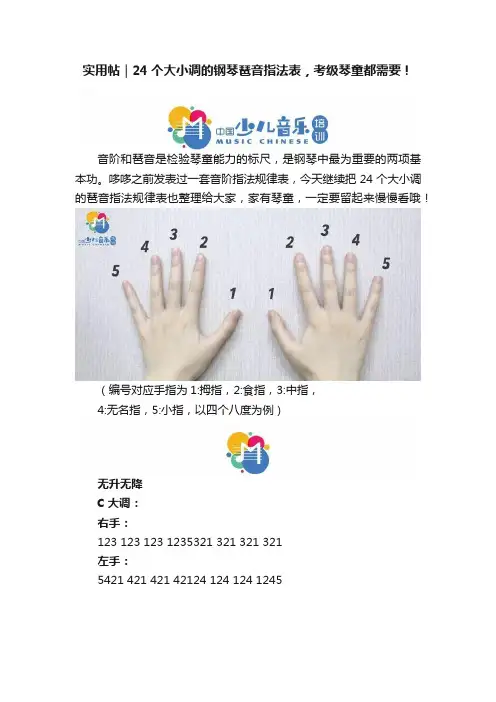 实用帖｜24个大小调的钢琴琶音指法表，考级琴童都需要！