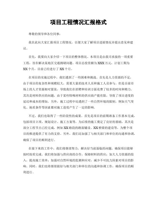 项目工程情况汇报格式
