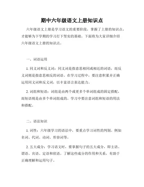 期中六年级语文上册知识点