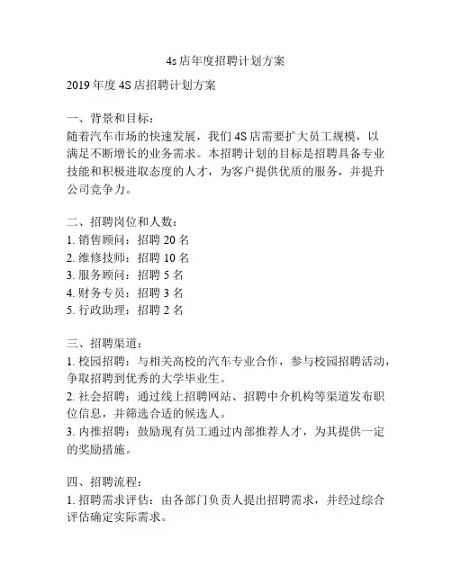 4s店年度招聘计划方案