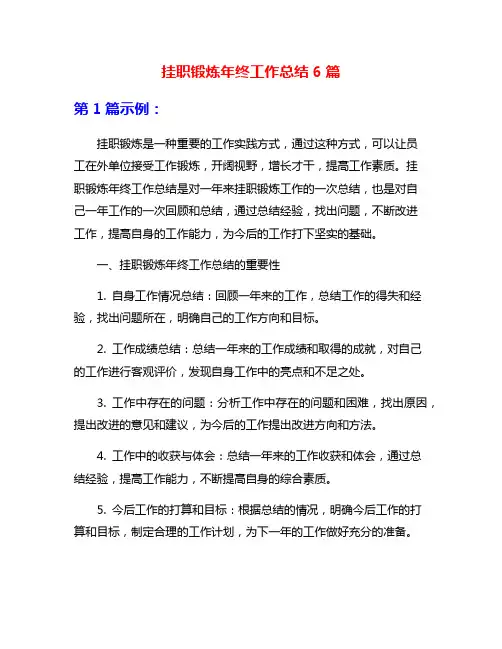 挂职锻炼年终工作总结6篇