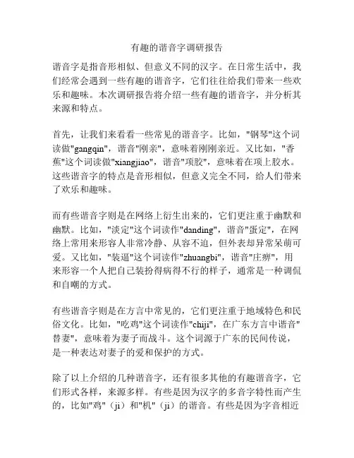 有趣的谐音字调研报告