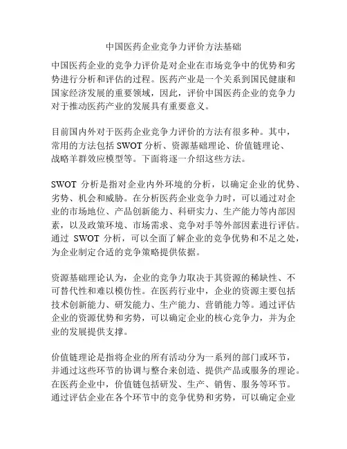 中国医药企业竞争力评价方法基础