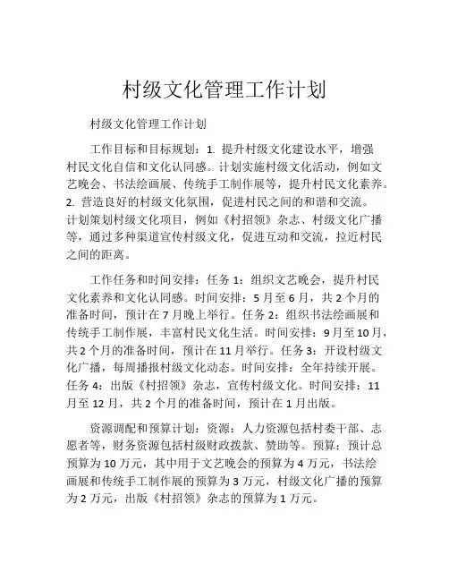 村级文化管理工作计划