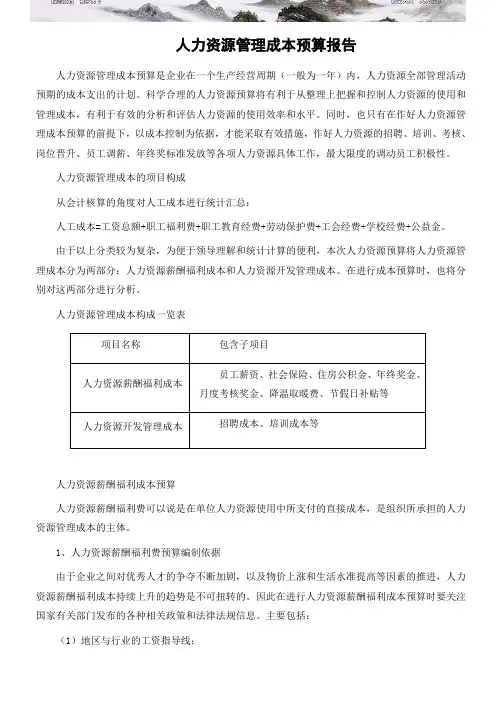 人力资源管理成本预算方案