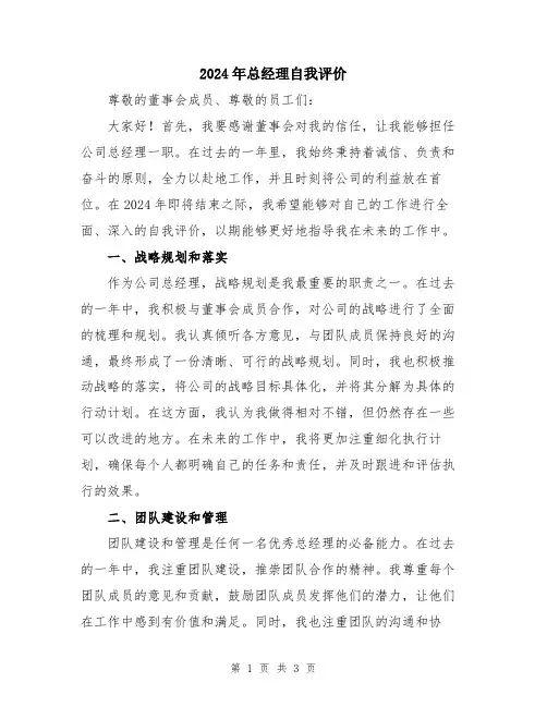 2024年总经理自我评价