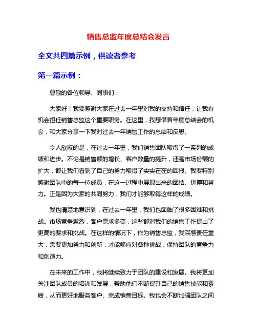 销售总监年度总结会发言