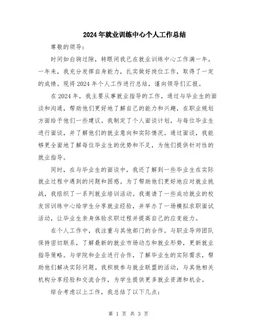 2024年就业训练中心个人工作总结