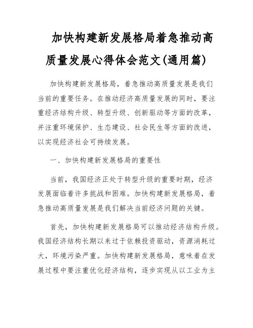 加快构建新发展格局着急推动高质量发展心得体会范文(通用篇)