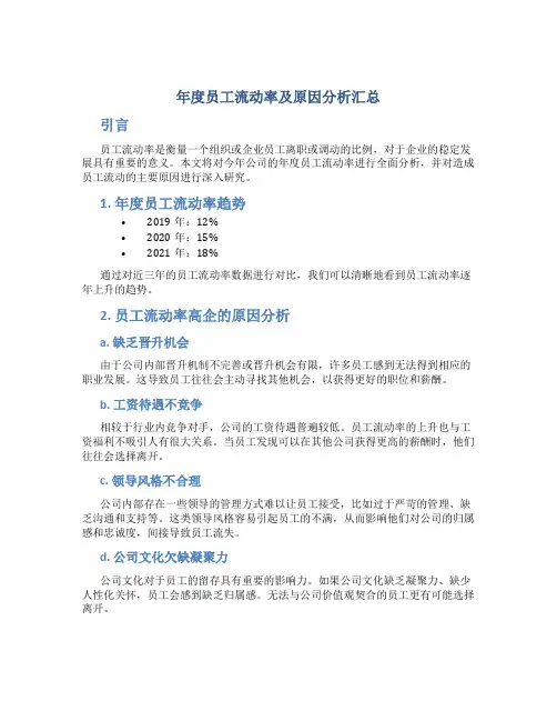 年度员工流动率及原因分析汇总