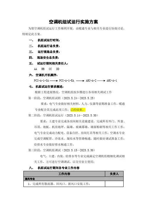 空调机组试运行实施方案