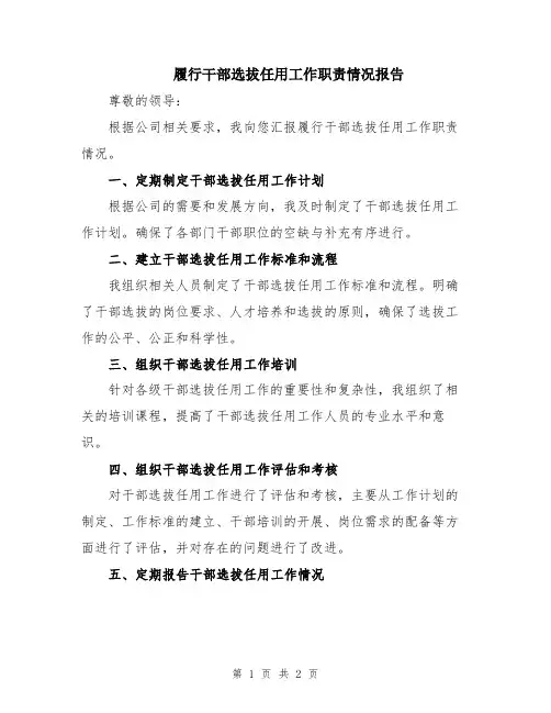 履行干部选拔任用工作职责情况报告