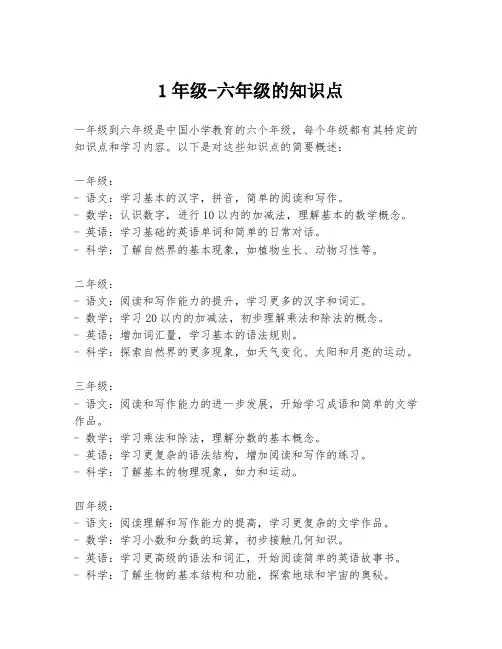 1年级-六年级的知识点