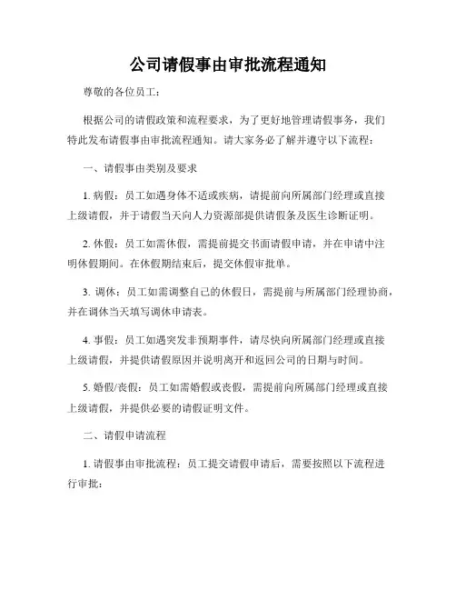 公司请假事由审批流程通知