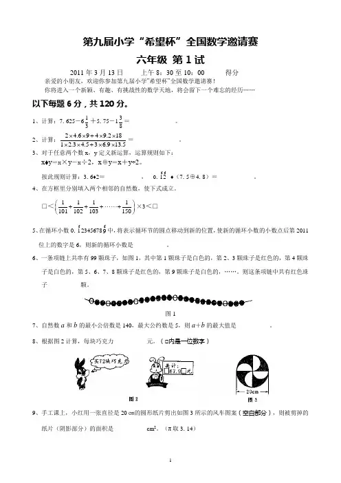 第九届小学“希望杯”全国数学邀请赛六年级第1试+答案