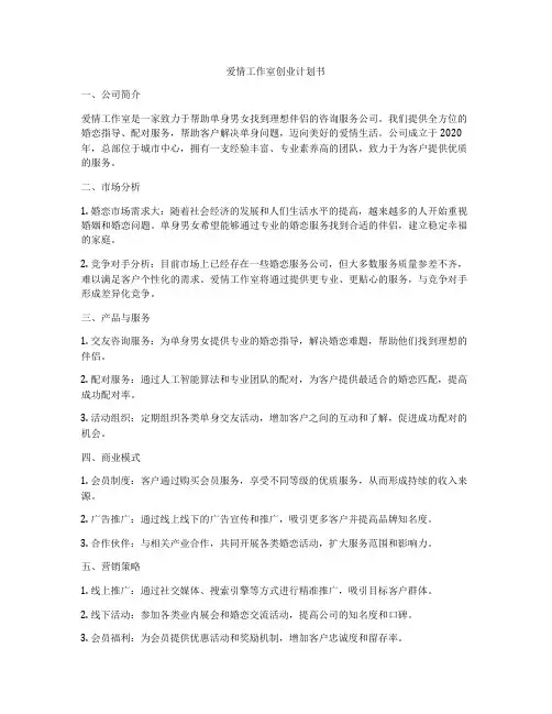 爱情工作室创业计划书