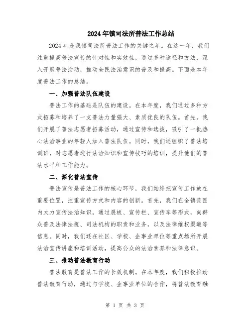 2024年镇司法所普法工作总结