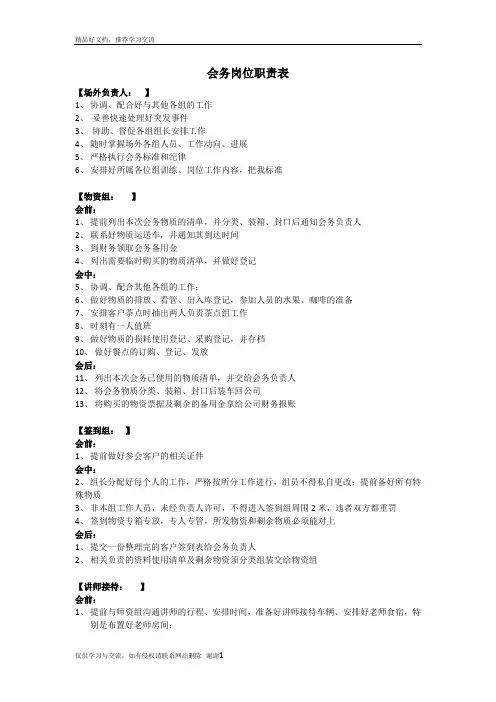 最新会务岗位职责表