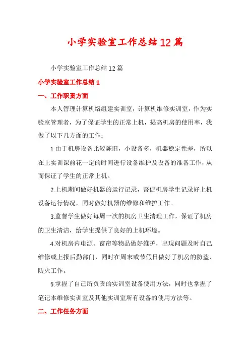 小学实验室工作总结12篇