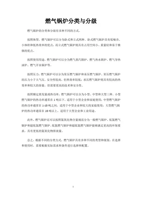 燃气锅炉分类与分级