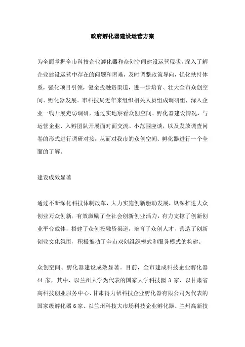 政府孵化器建设运营方案