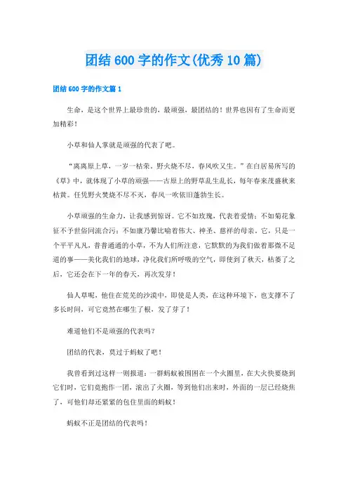 团结600字的作文(优秀10篇)