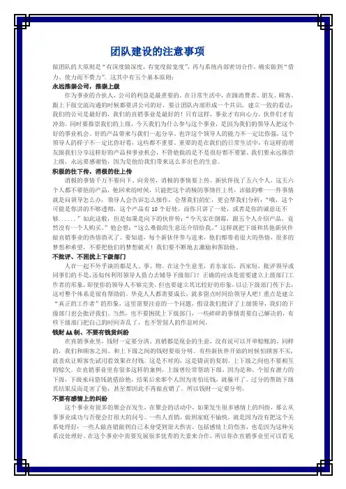 团队建设的注意事项
