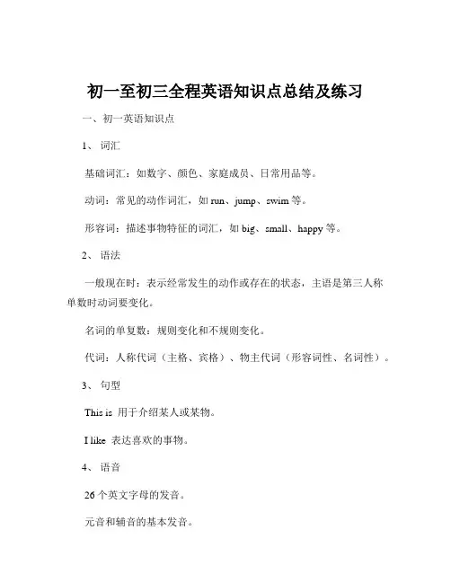 初一至初三全程英语知识点总结及练习
