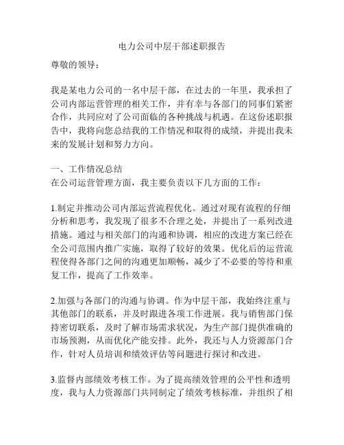 电力公司中层干部述职报告