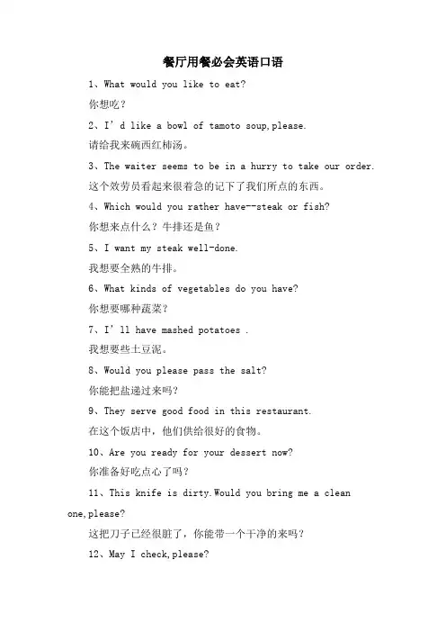 餐厅用餐必会英语口语