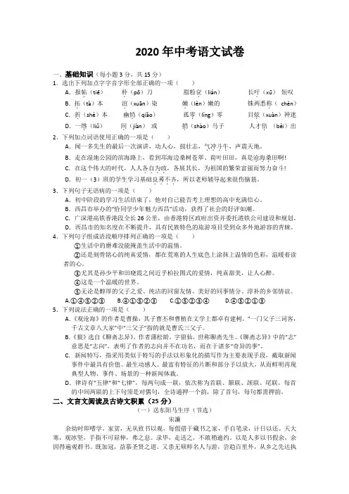 2020年中考语文试题及答案 (3)