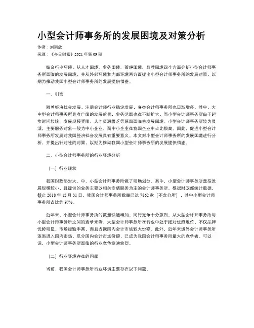 小型会计师事务所的发展困境及对策分析