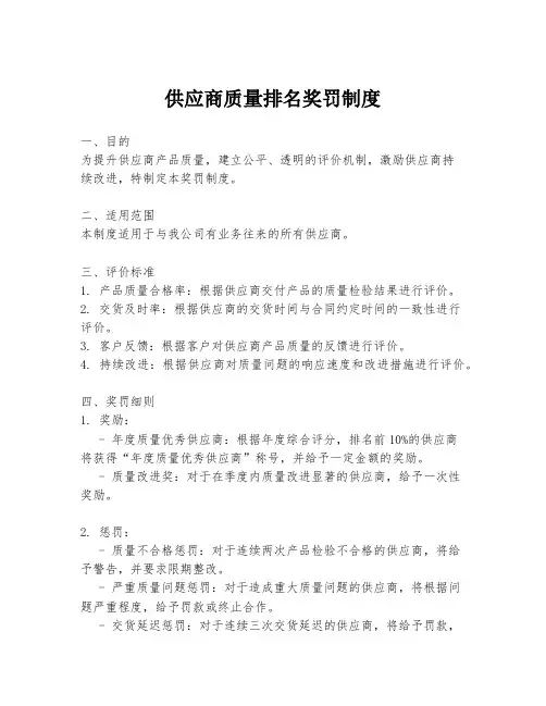 供应商质量排名奖罚制度