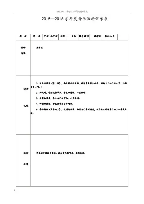 2015—2016学年度音乐活动记录表