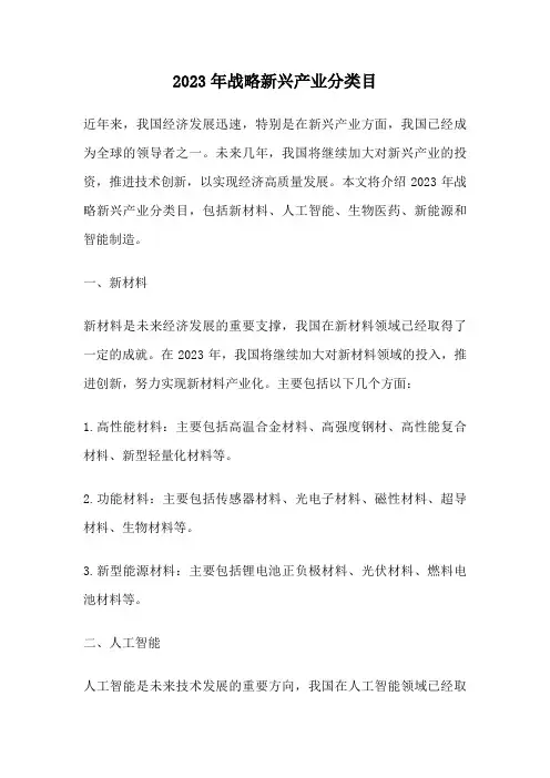 2023年战略新兴产业分类目