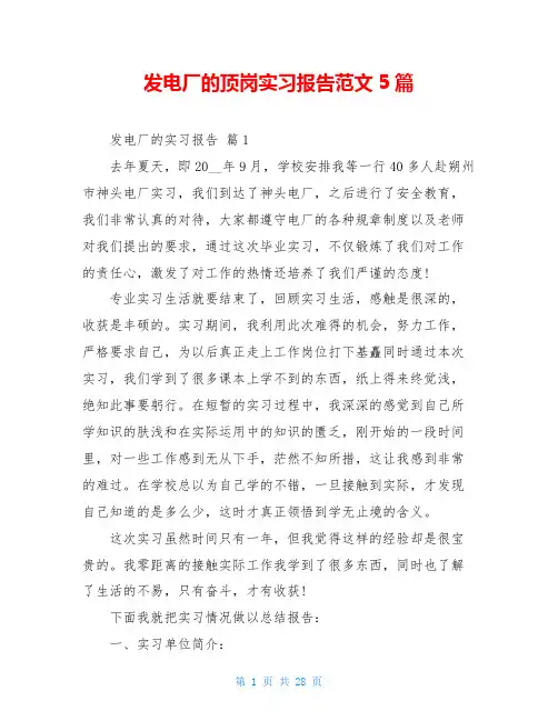 发电厂的顶岗实习报告范文5篇