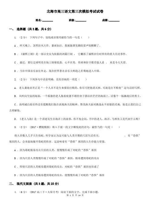 北海市高三语文第三次模拟考试试卷