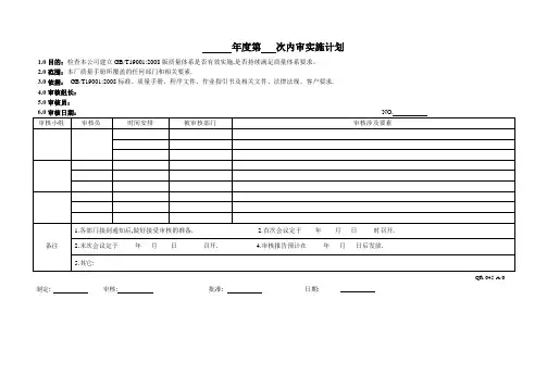 内审实施计划表QR045