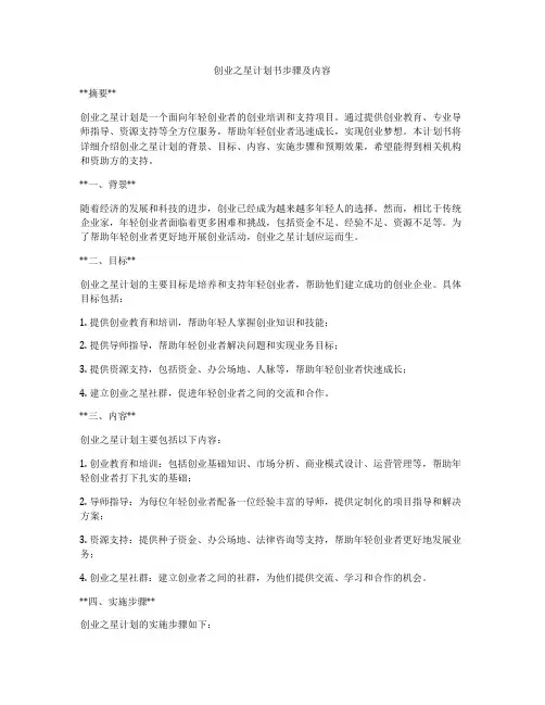 创业之星计划书步骤及内容